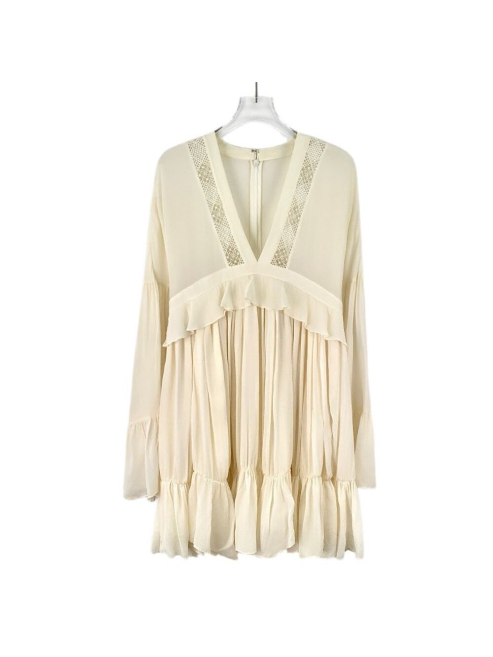 Saint Laurent Beige Silk V-Neck Dress